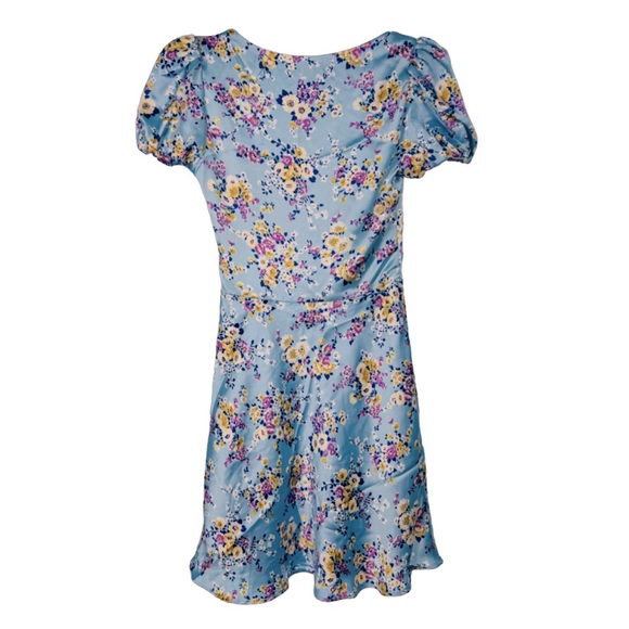 ZARA Light Blue Floral Satin Effect Short Dress XS NWT - Picture 6 of 8